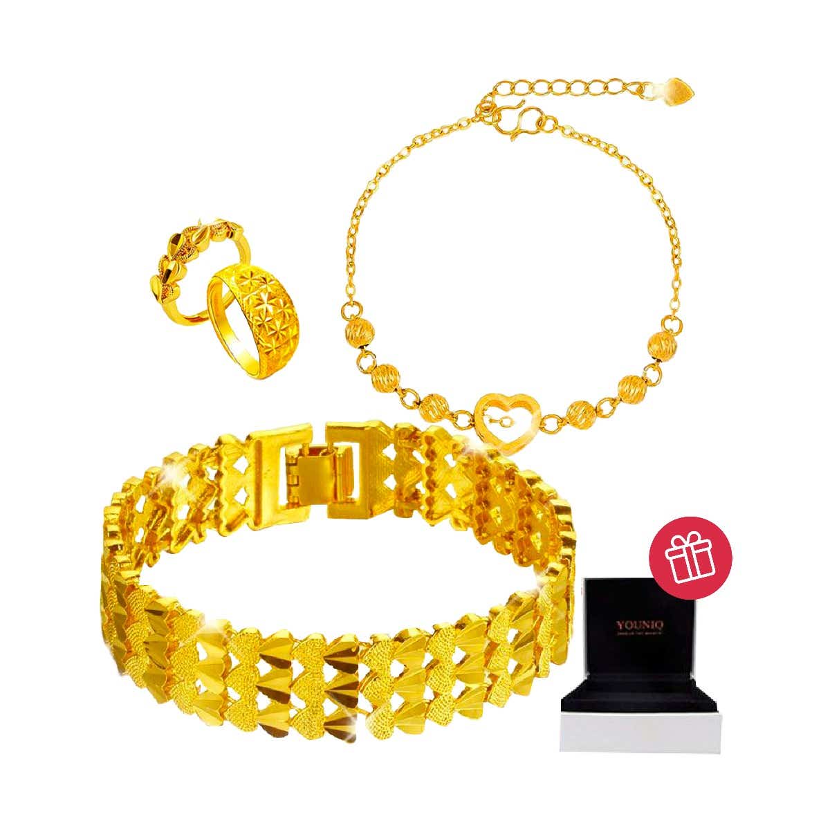 YOUNIQ Premium 24K Gold Plated Watch Strap Heart Bracelet Free