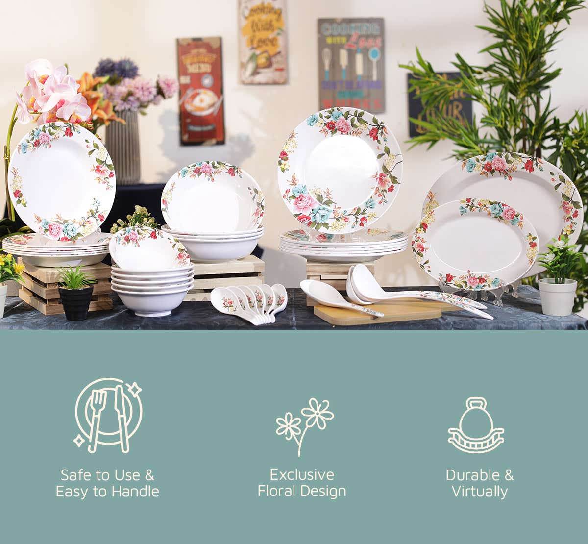 FLAVIA Grand Roselia Melamine Dinnerware Set