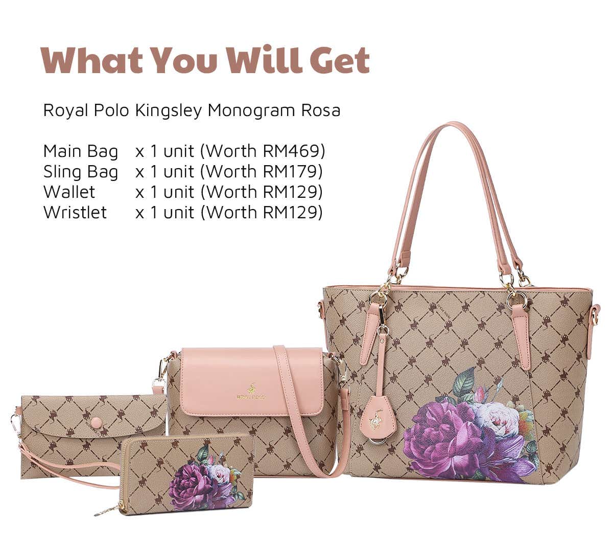 Royal Polo Kingsley Monogram Rosa Handbag Set